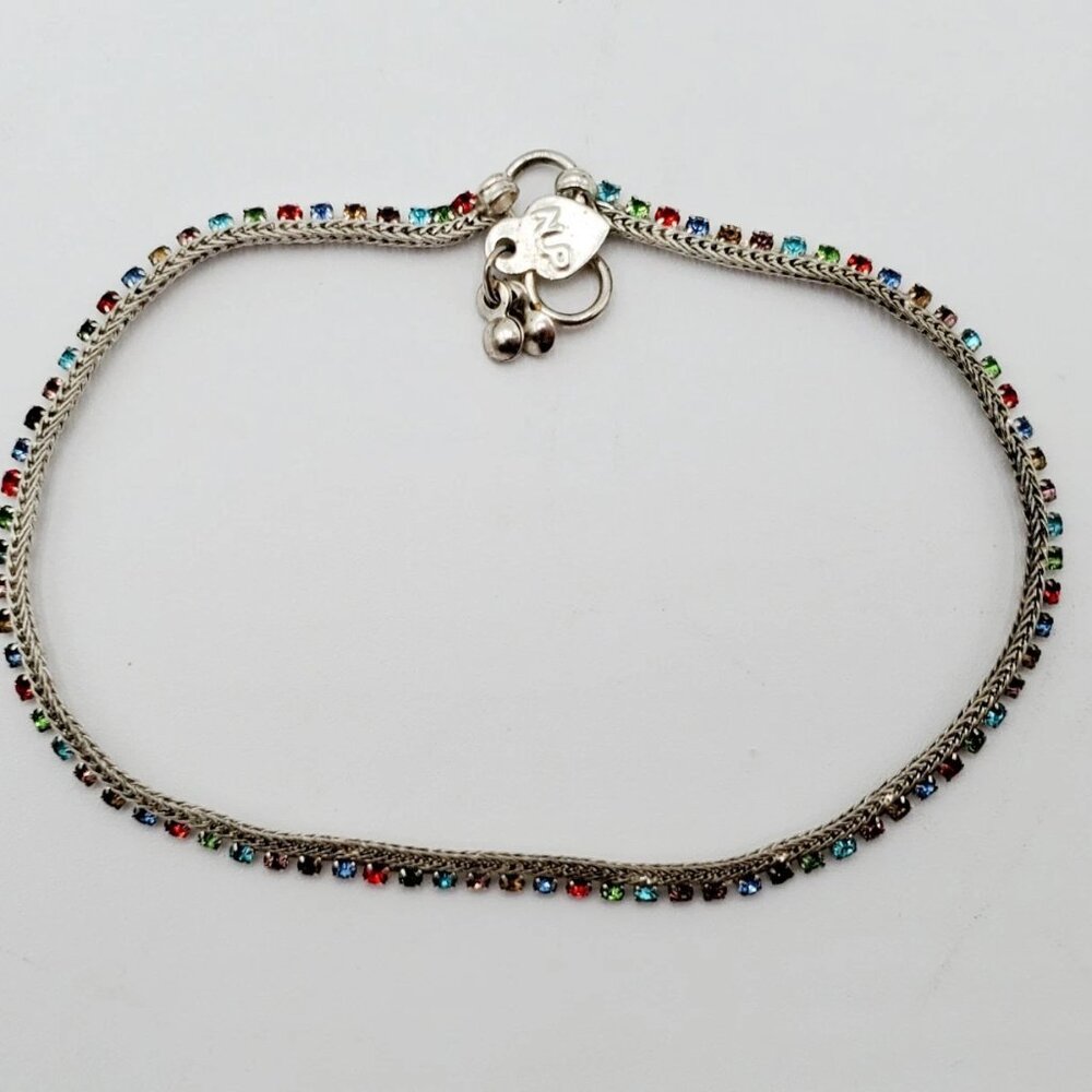 NLP Multicolor Rhinestone Silver Tone Ankle bracelet